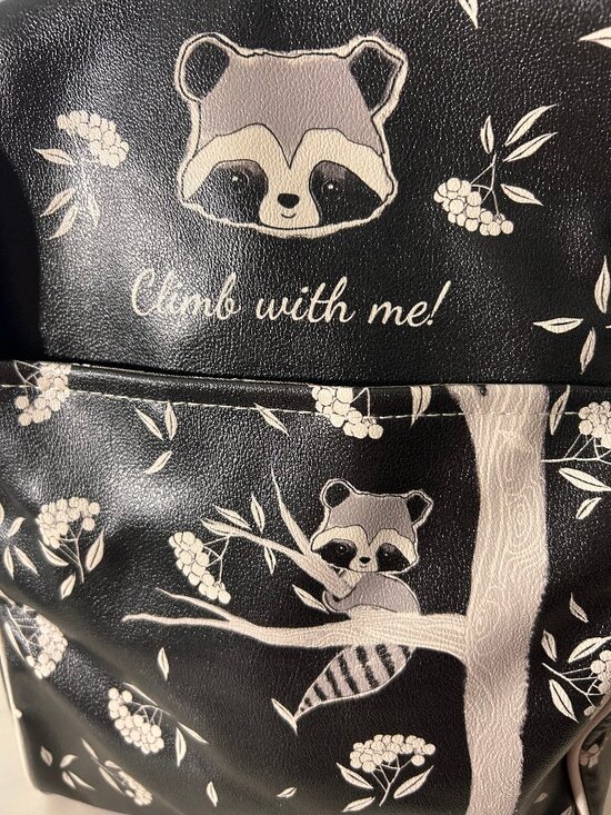 DOGO “Climb With Me” Raccoon Mini Backpack NWT Vegan Leather Black White Kawaii main image 3